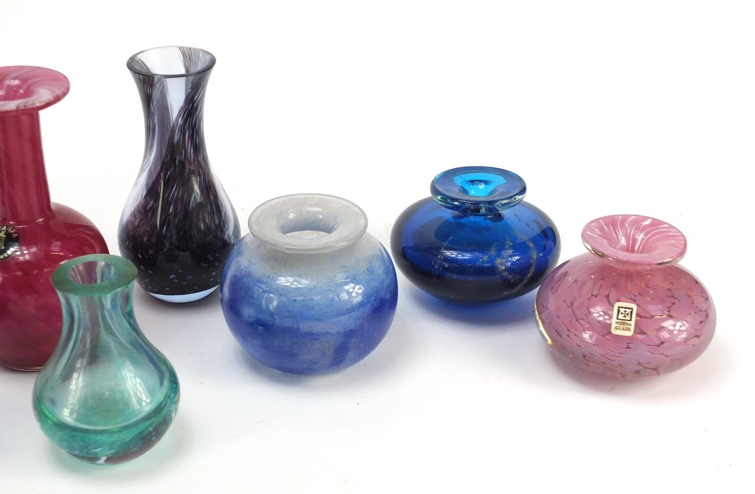 Colourful glass vases and scent bottles including Mdina and Caithness and a glass chess set : For - Image 5 of 11