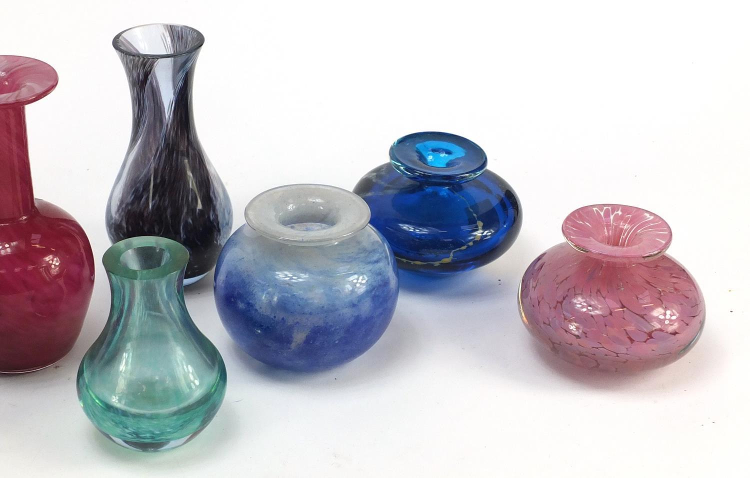 Colourful glass vases and scent bottles including Mdina and Caithness and a glass chess set : For - Image 9 of 11