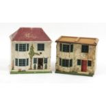 Two vintage wooden and tinplate doll's houses with furniture, 36cm H x 44cm W x 29cm D : For Further