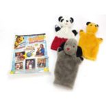 Sooty, Sweep and Soo hand puppets, possibly used when filming for the TV show with a paper inscribed