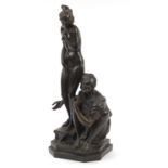 Large classical bronzed figure of a nude slave girl with a market seller, 67cm high : For Further