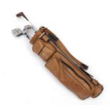 Centenary golf clubs with ball and accessories, with brown leather golf bag : For Further