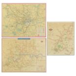 Three transport maps comprising London Underground, London Transport and Tramways, framed and