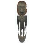 Large Sepik River tribal interest carved wood male ancestor figure from Papua New Guinea, inlaid