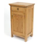Pine night stand with frieze drawer and cupboard base, 75cm H x 43cm W x 34cm D : For Further