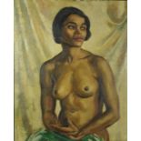 Portrait of a seated nude female, South African school oil on board, bearing a signature N Lewis,