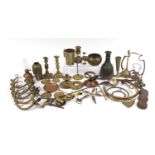 Copper and brassware including light fittings and candlesticks : For Further Condition Reports,