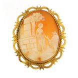 Cameo brooch with 9ct gold mount, depicting a female with wheat, 5cm x 4.2cm, 14.8g : For Further