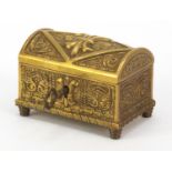 19th century French bronze dome top jewel casket with velvet lined interior, 8cm wide : For
