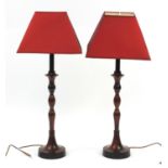 Pair of contemporary bronzed table lamps with shades, each 74cm high : For Further Condition