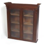Victorian mahogany bookcase top with glazed doors and three adjustable shelves, 118cm H x 110cm W