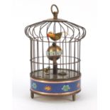 Bird cage design clockwork automaton clock with cloisonné enamel band, 20cm high : For Further