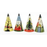 Four Lorna Bailey conical sifters including Marshland Cottage and Bridget Steam, each 13.5cm