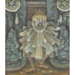 G Suparman - Dancing mythical figure, Balinese watercolour on silk, framed, 43cm x 37cm : For