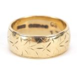 9ct gold wedding band with engraved decoration, size K, 5.0g : For Further Condition Reports, Please