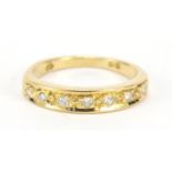 Unmarked gold diamond half eternity ring (tests as 18ct gold) size E, 1.9g : For Further Condition