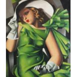 Manner of Tamara de Lempicka - Portrait of an Art Deco female, oil on board, framed, 60cm x 50cm :