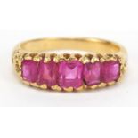 Unmarked gold ruby five stone ring, size J, 3.58g : For Further Condition Reports, Please Visit