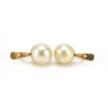 Pair of Continental gold simulated pearl earrings, 2.2cm in length, 2.2g : For Further Condition