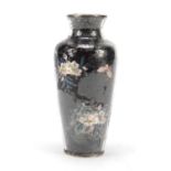 Japanese glass vase with silver plated mounts, decorated with butterflies amongst flowers, 15.5cm