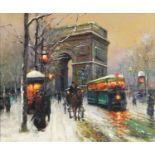 Manner of Edouard Cortes - Parisian street scene, oil on board, framed, 50.5cm x 42.5cm : For