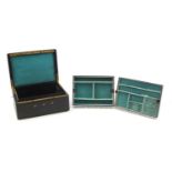 Good quality 19th century french tooled leather jewellery box with fitted lift out interior, Tonnel,