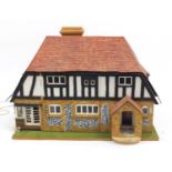 Large hand built double sided mock Tudor design doll's house cottage with furniture and wiring for