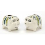 Pair of Rye Pottery hand painted pig money banks, 15cm in length : For Further Condition Reports,