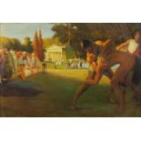 Greek school wrestlers, bearing a signature AK Zinkeisey, oil on board, mounted and framed, 87cm x