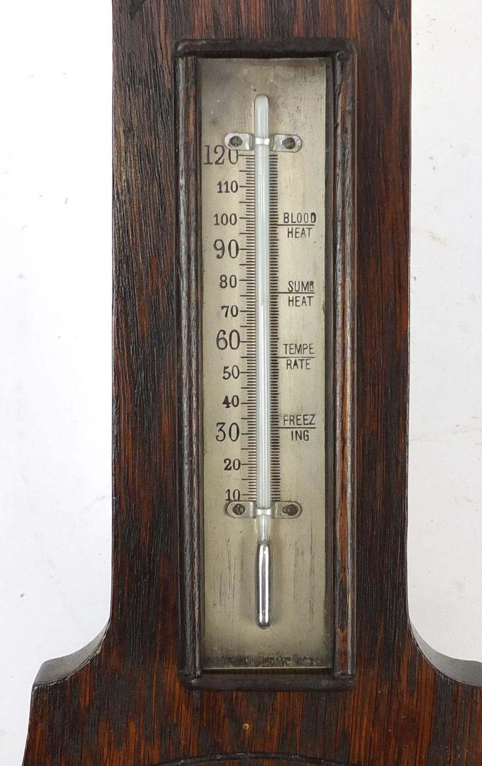 Three carved oak wall barometers and thermometers, two with silvered dials, the largest 66cm - Image 8 of 16