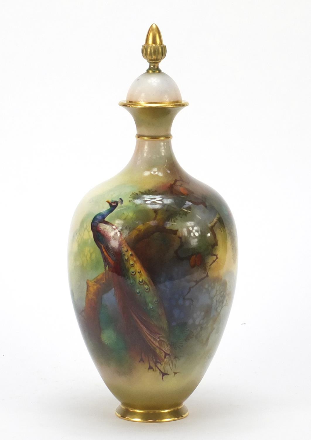 Large Royal Worcester porcelain vase and cover hand painted with a pheasant by Albert Shuck,