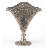 Ornate silver coloured metal vase with pierced decoration, 24cm high : For Further Condition