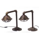 Pair of industrial pipework table lamps, each 36cm high : For Further Condition Reports, Please