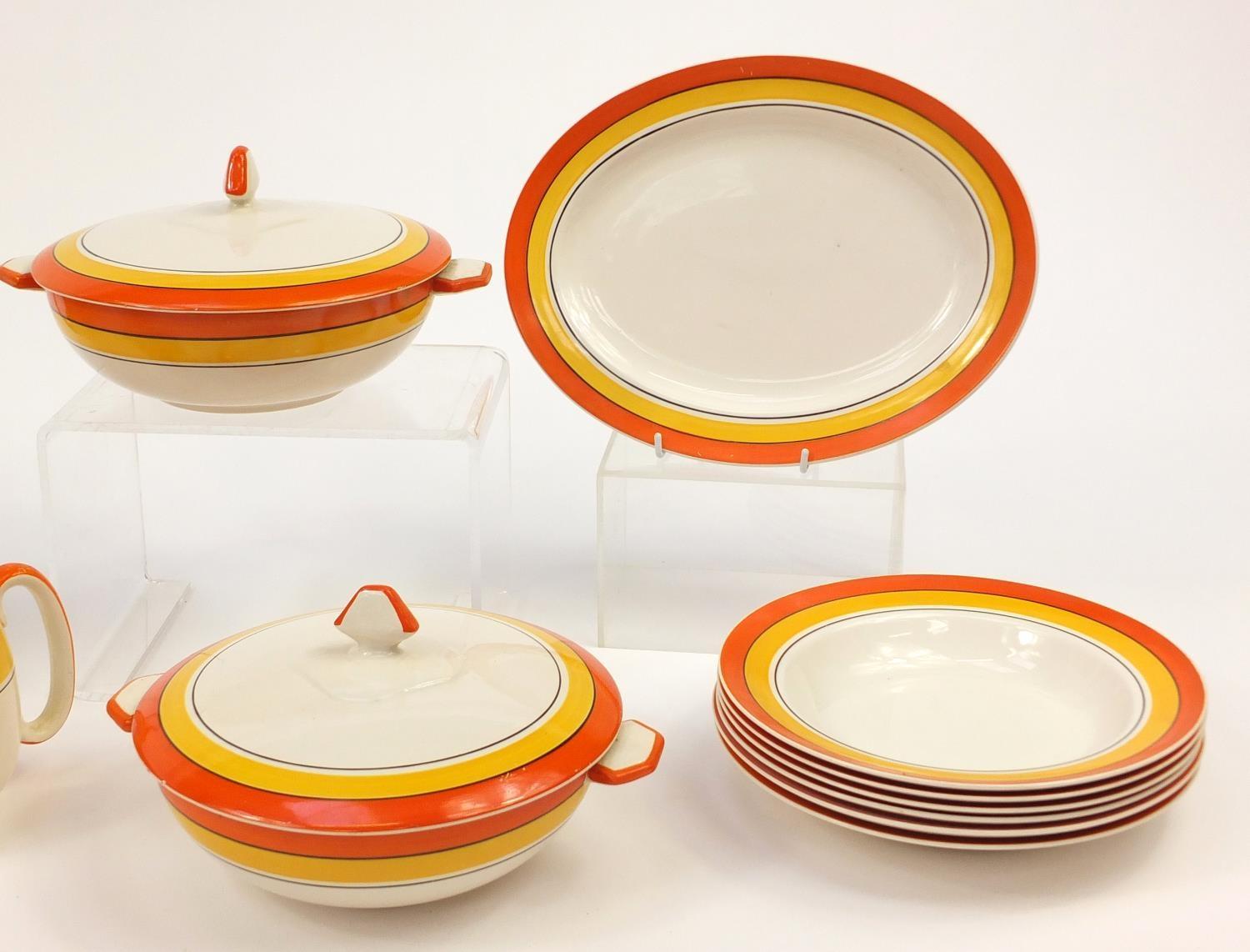 Art Deco Grays pottery by Susie Cooper dinnerware, including lidded tureens, plates and jugs, - Image 5 of 6