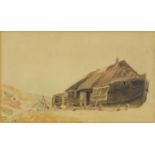 H G Hine - 19th century watercolour of a boat hut mounted, framed and glazed, 30cm x 17.5cm : For