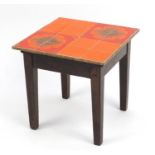 Retro tile topped occasional table, engraved CSMMG to the base, 45cm H x 45cm W x 45cm D : For