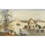 19th Century watercolour eastern river with boats, framed and glazed, 44.5cm x 26.5cm : For