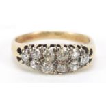 18ct gold and diamond two row cluster ring, set with ten diamonds, size P, 3.9g : For Further