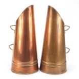 Two copper and brass coal scuttles, each 52cm high : For Further Condition Reports, Please Visit Our