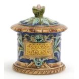 Victorian Majolica pot and cover, 16.5cm high : For Further Condition Reports, Please Visit Our