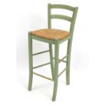 Painted wood bar stool with rush seat, 100cm high : For Further Condition Reports, Please Visit
