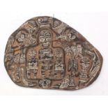 Sepik River tribal interest wood shield carved with figures and animals from Papua New Guinea,