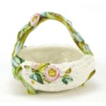 Royal Worcester naturalistic porcelain basket, 15.5cm high : For Further Condition Reports, Please