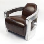 Aviation interest club chair with brown leather upholstery, 77cm H x 75cm W x 80cm D : For Further
