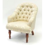 Button back bedroom chair with cream and gold floral upholstery, 83cm high : For Further Condition