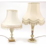 Two ornate onyx table lamps with gilt metal mounts and shades, the largest 80cm high : For Further