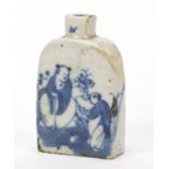 Chinese blue and white porcelain snuff bottle hand painted with two Daoist immortals, 7.5cm high :
