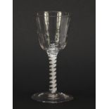 18th century wine glass with writhen bowl and opaque twist stem, 15.5cm high : For Further Condition