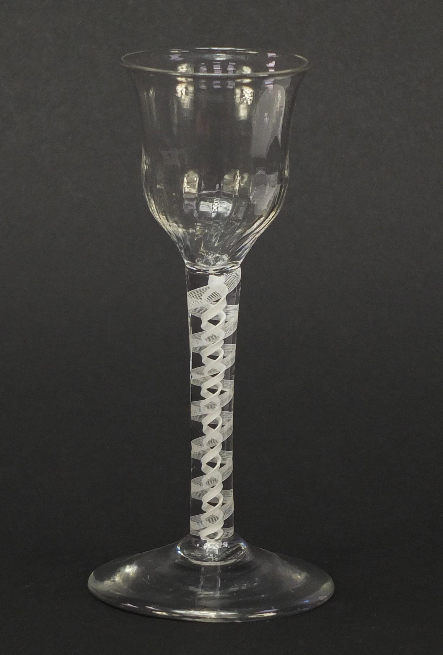 18th century wine glass with writhen bowl and opaque twist stem, 15cm high : For Further Condition