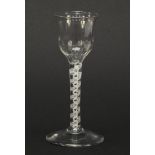 18th century wine glass with writhen bowl and opaque twist stem, 15cm high : For Further Condition